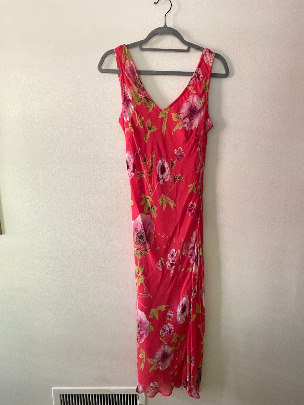 Vintage y2k Pink Floral Chiffon Bias Cut Maxi Dress Boho Fairy Large